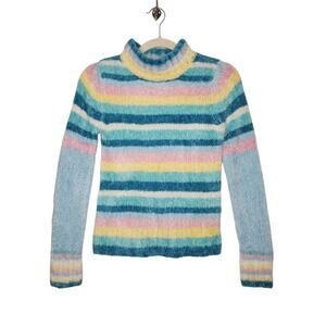 Vintage y2k Energie Stripe Mock Turtle Neck Sweater Pastels Art Youth GIrls LG